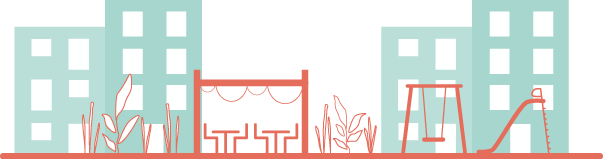 Image de logements qui s'inscrivent dans un milieu de vie vivant comprenant un jardin, table de pique-nique, modules de jeux, etc.