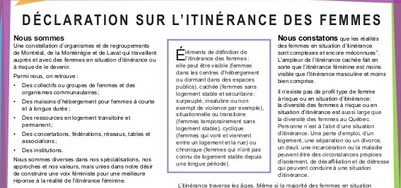 Déclaration sur l'itinérance des femmes